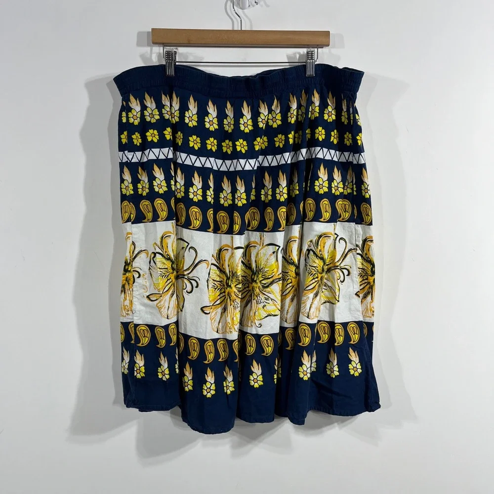 Studio West  Boho Renfair Fairy Grunge Floral Paisley Cotton Midi Skirt XL 90s